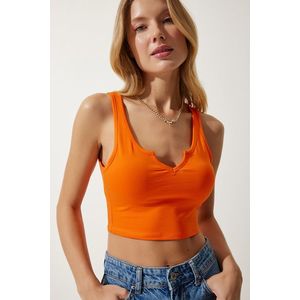 Happiness İstanbul Women's Orange Strap Crop Knitted Blouse obraz