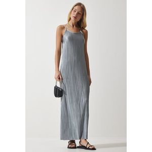 Happiness İstanbul Women's Gray Strappy Summer Pleated Dress obraz