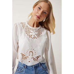 Happiness İstanbul Women's White Scalloped Crop Knitted Blouse obraz