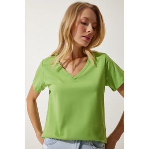 Happiness İstanbul Women's Peanut Green V Neck Basic Knitted T-Shirt obraz
