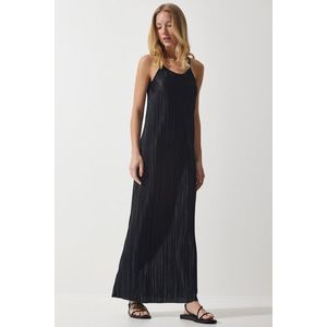 Happiness İstanbul Women's Black Strappy Summer Pleated Dress obraz