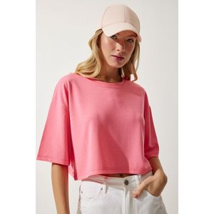 Happiness İstanbul Women's Pink Basic Crop Knitted T-Shirt obraz