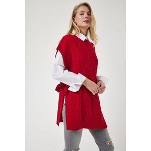 Happiness İstanbul Women's Red Tie Detailed Oversize Knitwear Sweater obraz
