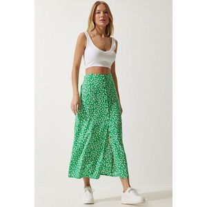 Happiness İstanbul Women's Green Patterned Slit Viscose Skirt obraz