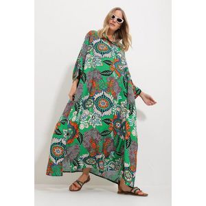 Trend Alaçatı Stili Women's Green Dominate Buttoned Woven Patterned Dress obraz