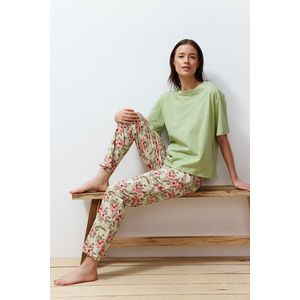 Trendyol Green 100% Cotton Floral Knitted Pajamas Set obraz