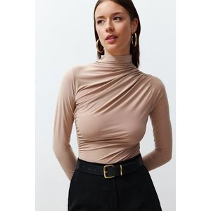 Trendyol Stone Gathered Square Neck Fitted Elastic Knitted Blouse obraz