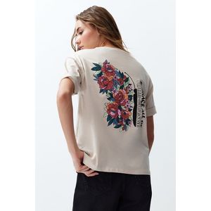 Trendyol Stone Back Printed Relaxed/Comfortable Fit Short Sleeve Knitted T-Shirt obraz