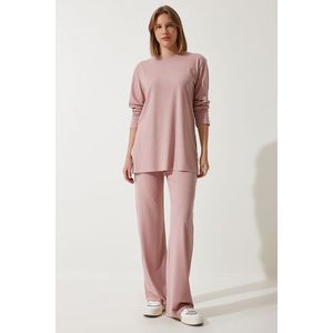 Happiness İstanbul Women's Powder Ribbed Knitted Blouse With Trousers Suit obraz