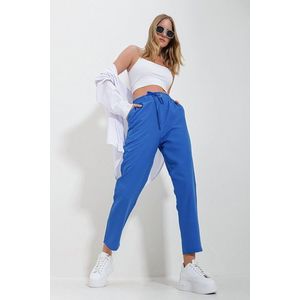 Trend Alaçatı Stili Women's Aviator Blue Elastic Waist Double Pocket Woven Trousers obraz