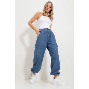Trend Alaçatı Stili Women's Blue Waist And Leg Elastic Pocket Cargo Jogger Pants obraz