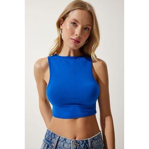 Happiness İstanbul Women's Blue Barbell Neck Crop Knitted Blouse obraz