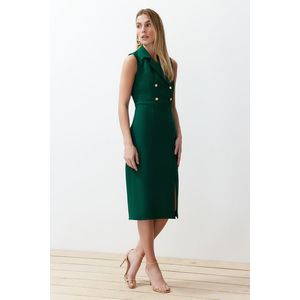 Trendyol Emerald Green Fitted Button Detailed Slit Midi Pencil Skirt Woven Dress obraz