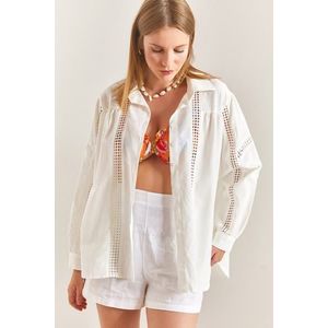 Bianco Lucci Women's Lace Patterned Linen Shirt. obraz