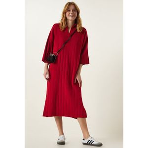 Happiness İstanbul Women's Red Polo Neck Oversize Knitwear Dress obraz