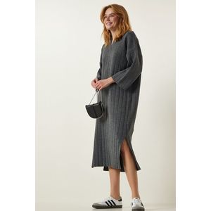 Happiness İstanbul Women's Dark Gray Polo Neck Oversize Knitwear Dress obraz