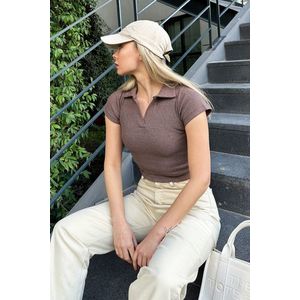 Trend Alaçatı Stili Women's Light Brown Polo Neck Basic Crop Blouse obraz