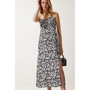 Happiness İstanbul Women's Black and White Strap Patterned Viscose Dress obraz