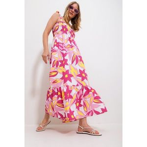 Trend Alaçatı Stili Women's Fuchsia Strap Skirt Flounce Floral Patterned Gimped Woven Dress obraz