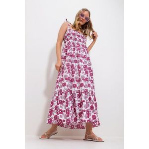 Trend Alaçatı Stili Women's Pink Strap Skirt Flounce Floral Pattern Gimped Woven Dress obraz