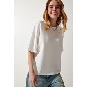 Happiness İstanbul Women's Off White Premium Crew Neck Oversize Knitted T-Shirt obraz