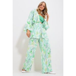 Trend Alaçatı Stili Women's Green Kimono Jacket And Palazzo Pants Suit obraz