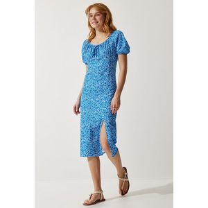 Happiness İstanbul Women's Blue Patterned Gathered Knitted Dress obraz