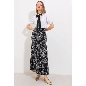 Bigdart Women's Black Patterned Long Viscose Skirt 1898 obraz