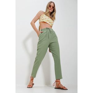 Trend Alaçatı Stili Women's Green Elastic Waist Double Pocket Woven Trousers obraz