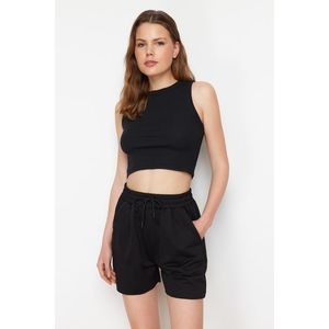 Trendyol Black Ribbed Undershirt and Shorts Flexible Knitted Two Piece Set obraz