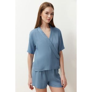 Trendyol Blue Buttoned Double Breasted Collar Viscose Woven Pajamas Set obraz