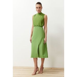 Trendyol Green A-line Degaje Collar Midi Woven Dress obraz