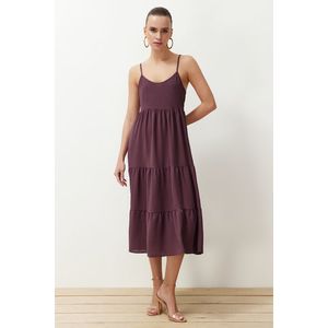 Trendyol Purple Skirt Flounce Relaxed Cut Strap Midi Woven Dress obraz