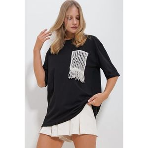 Trend Alaçatı Stili Women's Black Crew Neck Knitted Two Thread T-Shirt obraz
