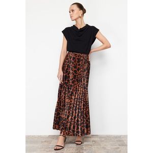 Trendyol Brown Pleated Animal Print Printed Stretchy Knitted Skirt obraz