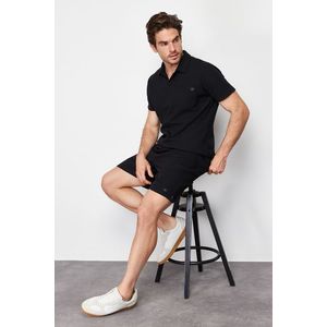 Trendyol Black Regular/Regular Fit Polo Collar Labeled T-Shirt Shorts Tracksuit Set obraz