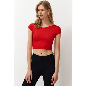 Trendyol Red Crew Neck Moon Sleeve Crop Knitted Blouse obraz