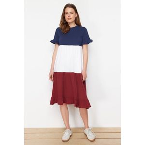 Trendyol Multi Color Color Block A-Line/A-Line Formal Crew Neck Short Sleeve Knitted T-shirt Dress obraz