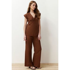 Trendyol Brown Double Breasted Tie Detailed Woven Two Piece Set obraz