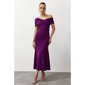 Trendyol Purple Asymmetrical Collar Knitted Stylish Evening Dress obraz