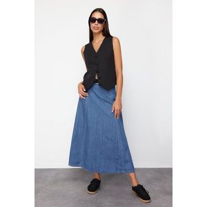 Trendyol Dark Blue High Waist Midi Modest Denim Skirt obraz