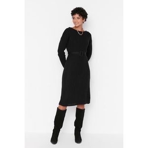 Trendyol Black Black Midi Knitwear Belted Dress obraz