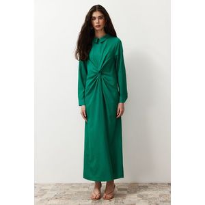 Trendyol Emerald Green Front Knot and Zipper Detail Woven Dress obraz