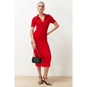 Trendyol Red Plain Maxi Knitwear Polo Collar obraz
