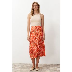 Trendyol Orange Floral Pattern Viscose Fabric Midi Woven Skirt obraz