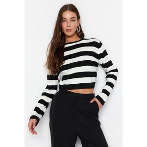 Trendyol Black Crop Basic Striped Knitwear Sweater obraz
