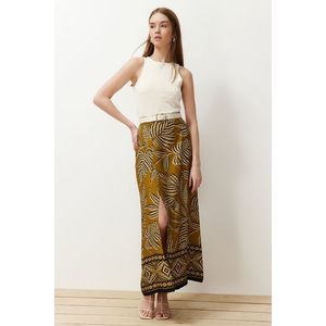 Trendyol Light Khaki Slit Patterned Viscose Fabric Maxi Woven Skirt obraz