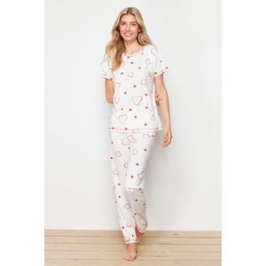 Trendyol White-Red Heart Knitted Pajamas Set obraz