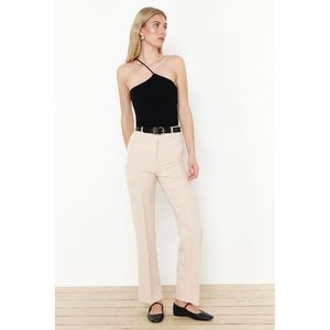 Trendyol Beige Straight/Straight Fit High Waist Ribbed Stitched Woven Trousers obraz
