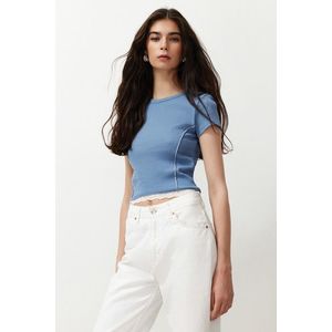 Trendyol Light Blue Fitted Body-Fitted Cotton Stretch Knitted Blouse with Stitching Detail obraz